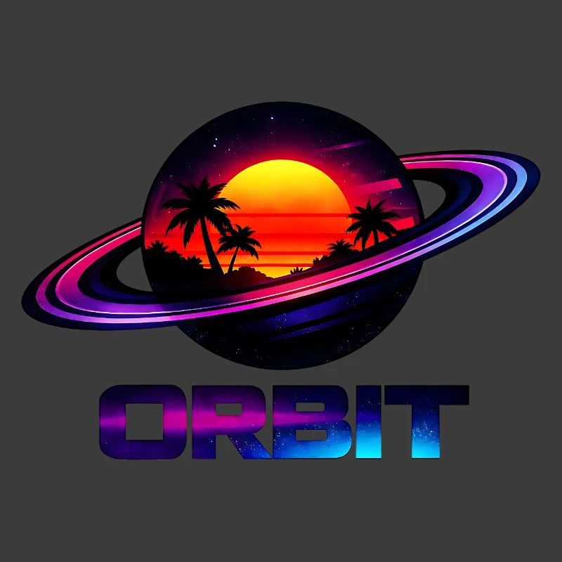 Geometric Saturn Orbit Retro Synthwave 80s