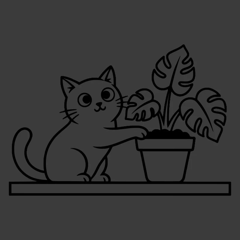 Katze Pflanze Monstera Outline