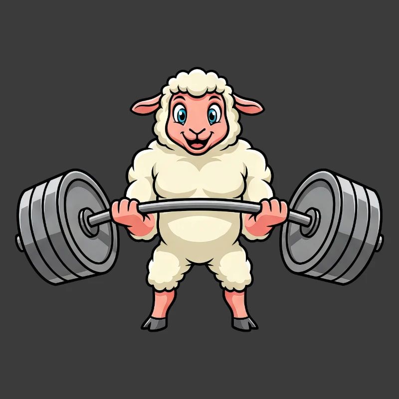 Strong sheep with dumbbell strength training cartoon
