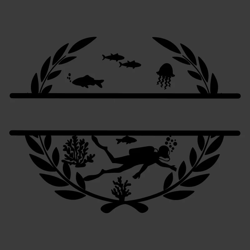 Diver underwater in laurel wreath