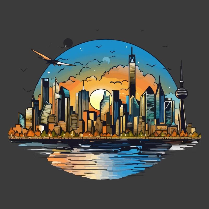 Sunset Skyline Reflection