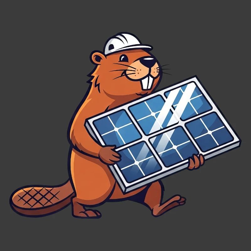 Beaver Installer Solar Panel Engineer Cartoon