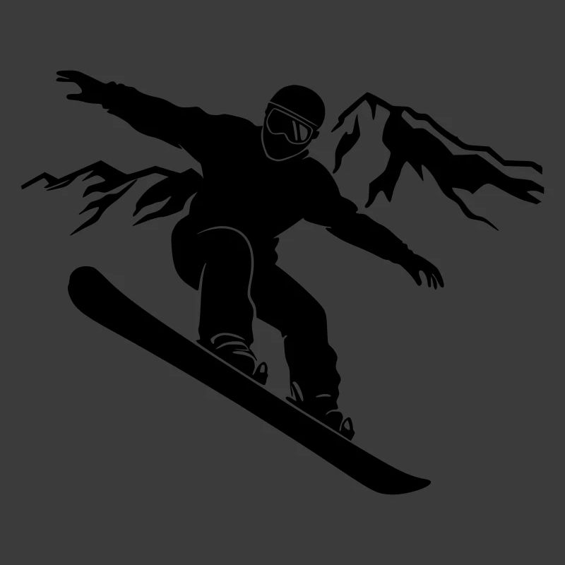 Snowboarder silhouette with mountain panorama