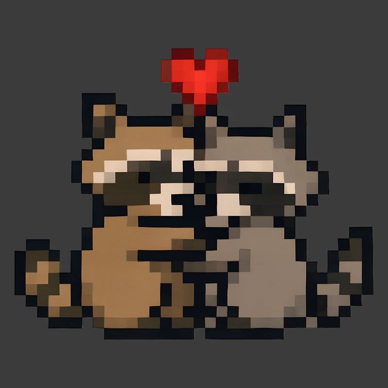 Pixelherz Waschbären Retro Pixelkunst