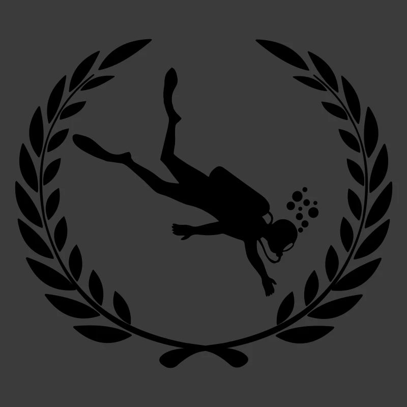 Diver underwater in laurel wreath