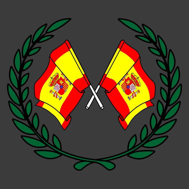 Flags Spain in laurel wreath