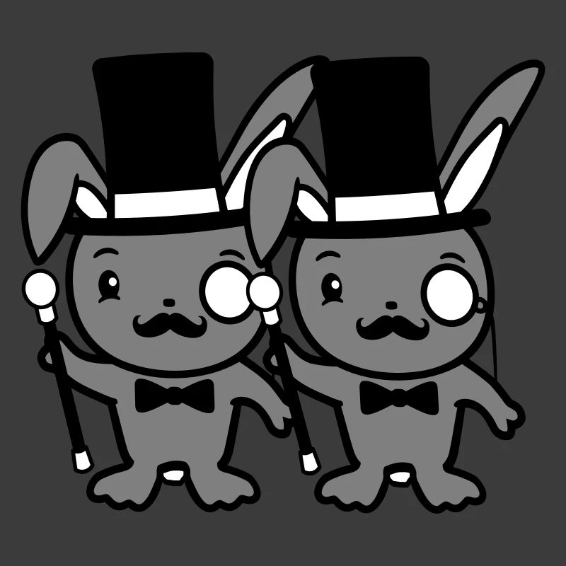 2 lapins Mr. Gentleman chapeau haut de forme Monocle Lunettes