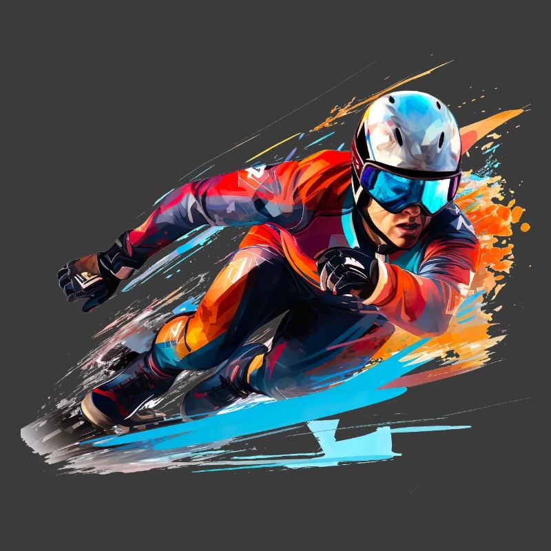 Conduite de skieur de course avec explosion de couleurs