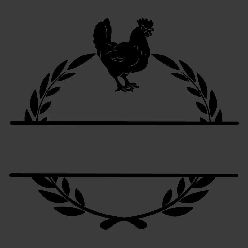 Poulet noir dans monogramme de couronne de laurier