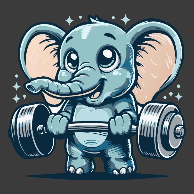 Mignon éléphant de dessin animé faisant de la musculation