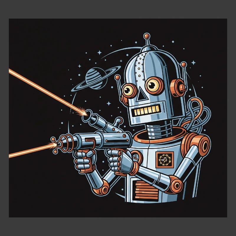 Retro Sci-Fi Roboter mit Laserwaffe