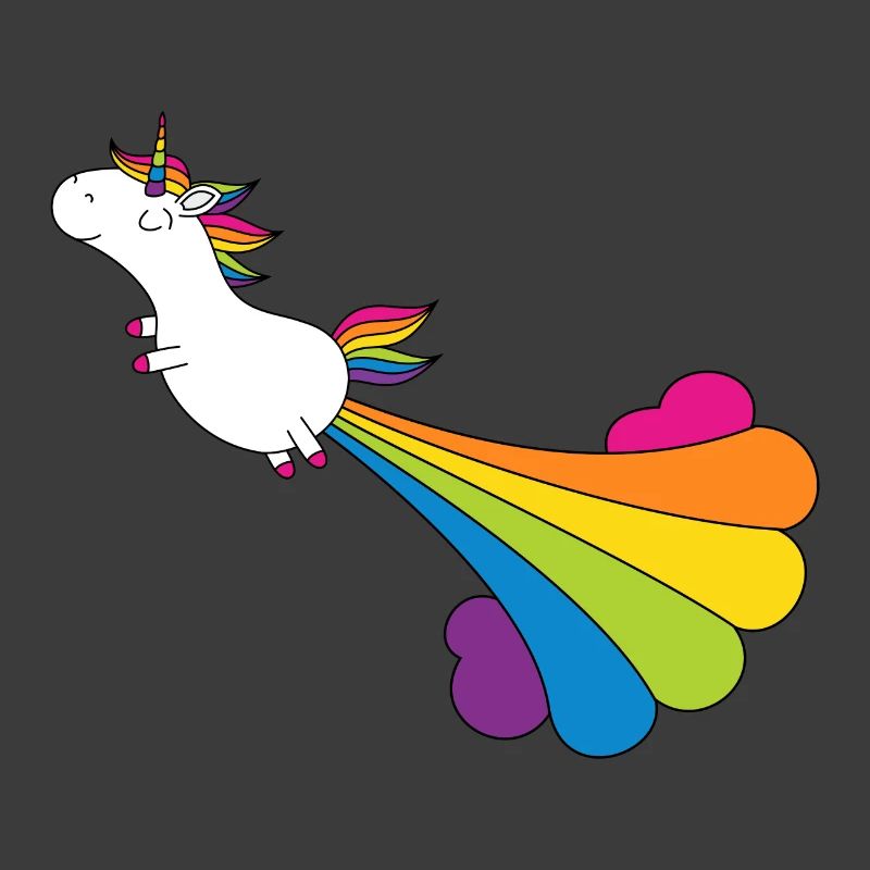 Funny pupping unicorn with rainbow cloud