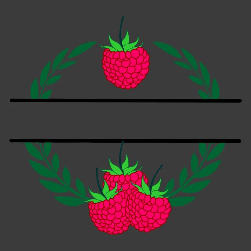 Raspberry in laurel wreath with red raspberry