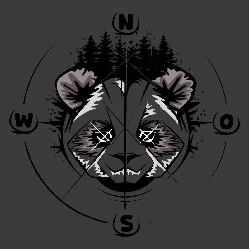 Panda forest compass koala tattoo comic cartoon logo