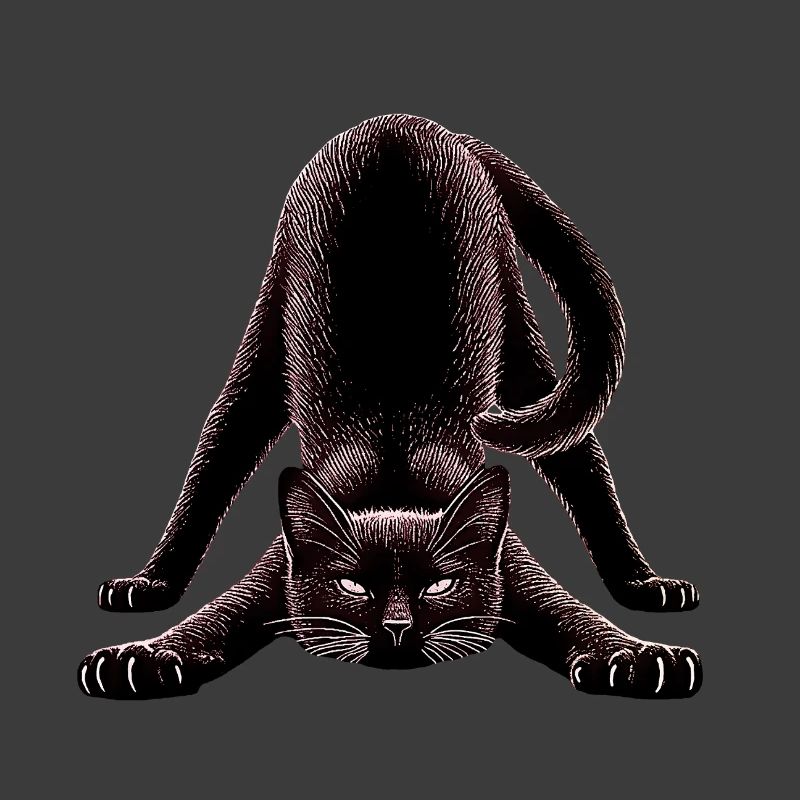 Schwarze Katze in Yoga-Pose