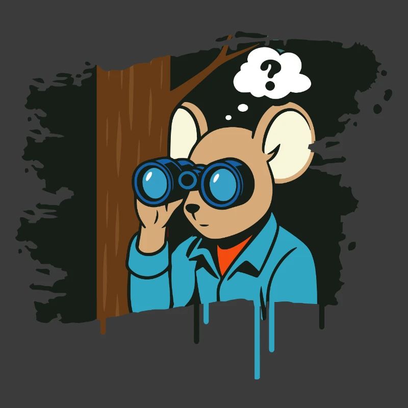Curious mouse with binoculars in comic style