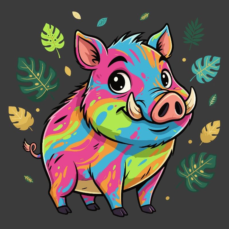 Regenbogen Schwein mit Herbstlaub