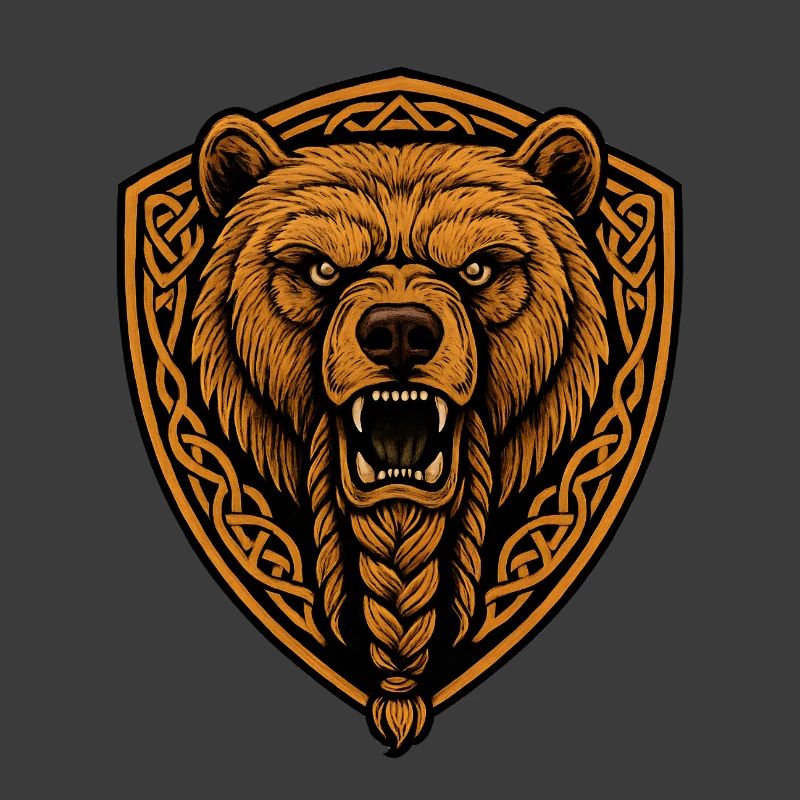 Brown bear in shield with braid