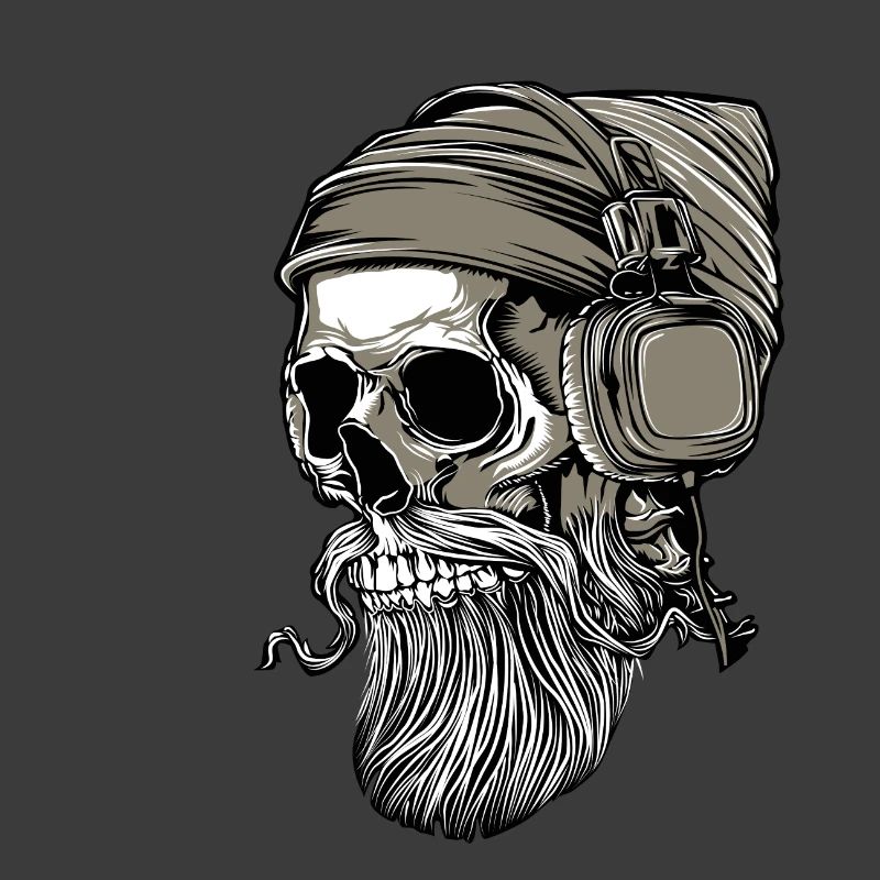 Bart Hipster Skull mit Kopfhörer