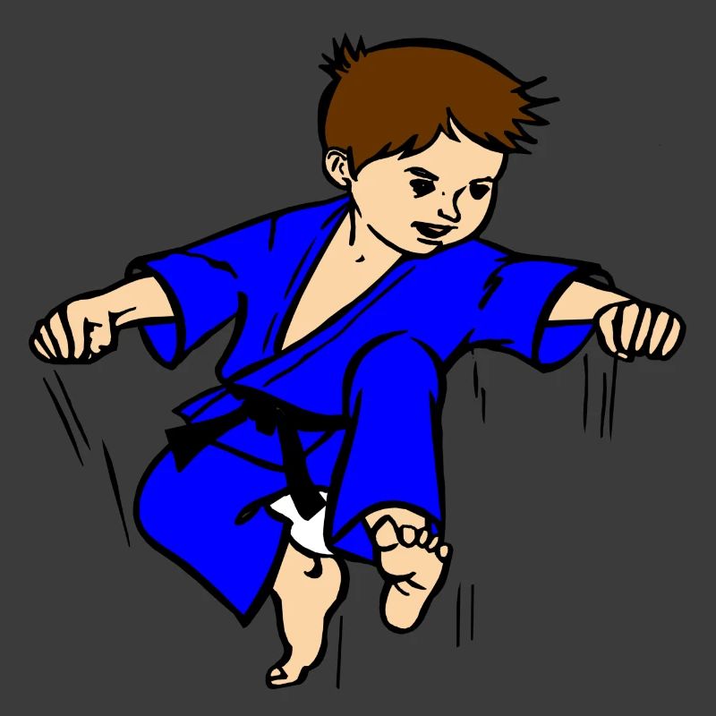 Blauer Anzug Karatekind oder Judokind mit schwarzem Gürtel