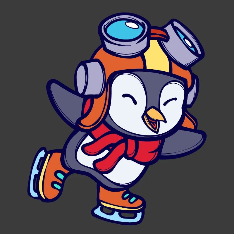 Cool Süß Pinguin Tier Vogel Eislaufen Kalt
