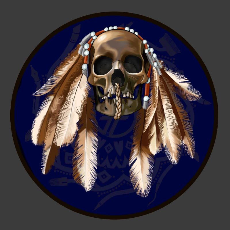 scull with feathers around
