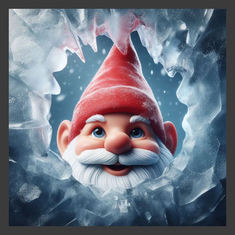 Gnome looking through ice