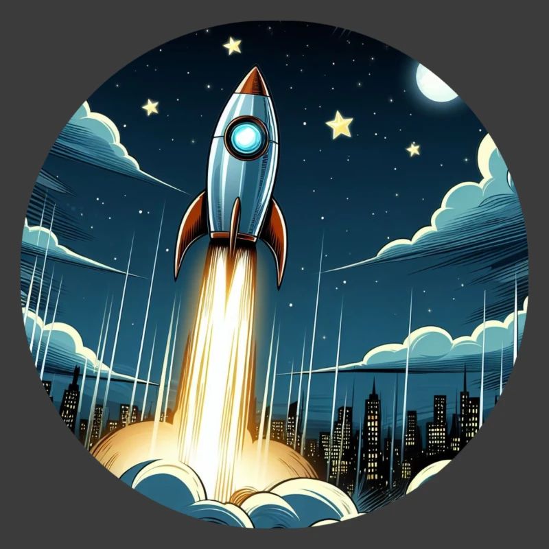 Une fusée de dessin animé est lancée dans l’espace