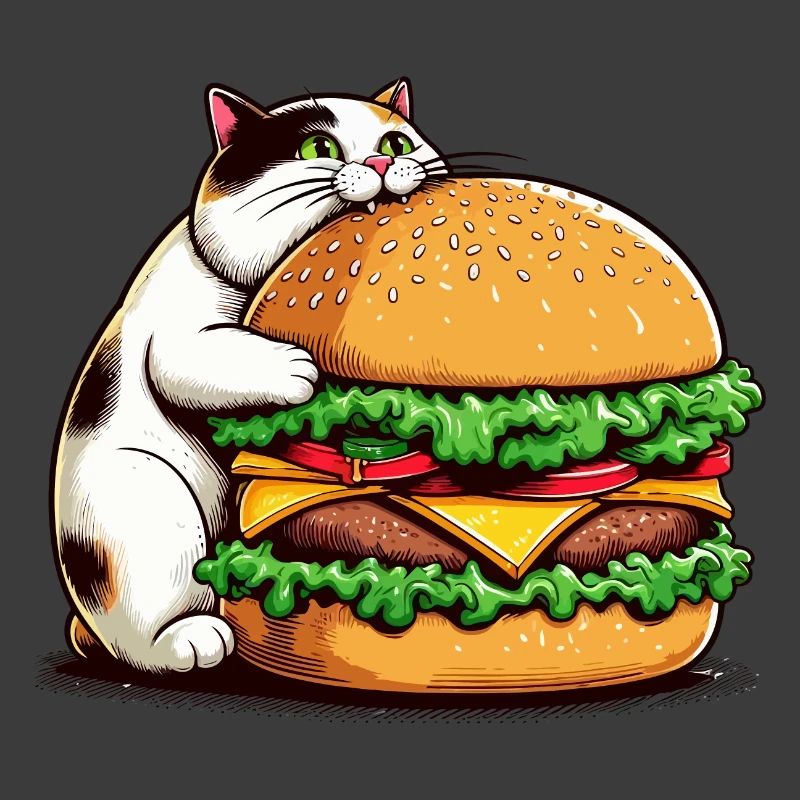Gourmet-Katze und Hamburger