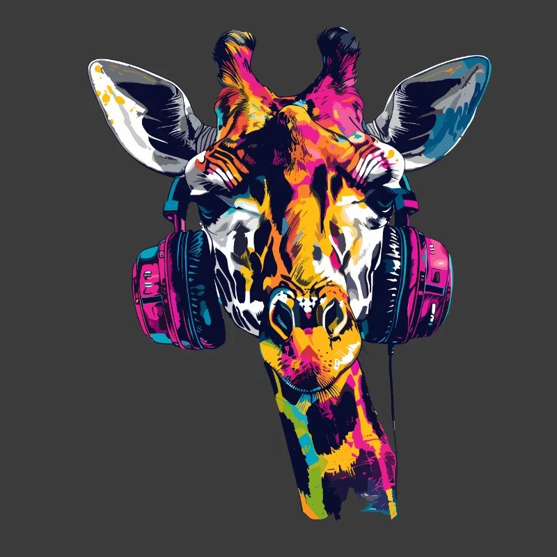 Giraffe Giraffen Giraffenkopf mit Kopfhörer