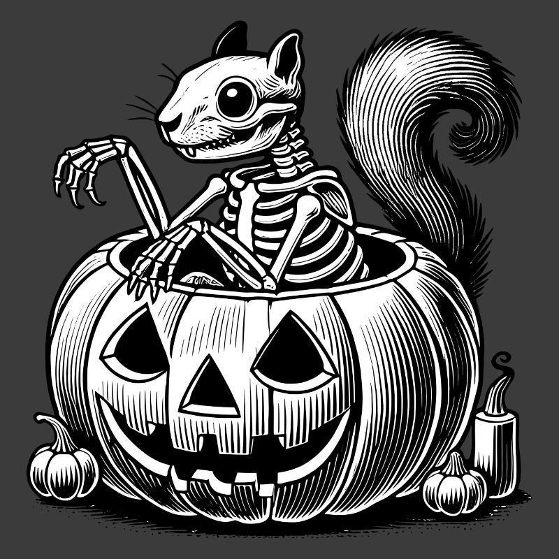 Skeleton squirrel motif in a pumpkin