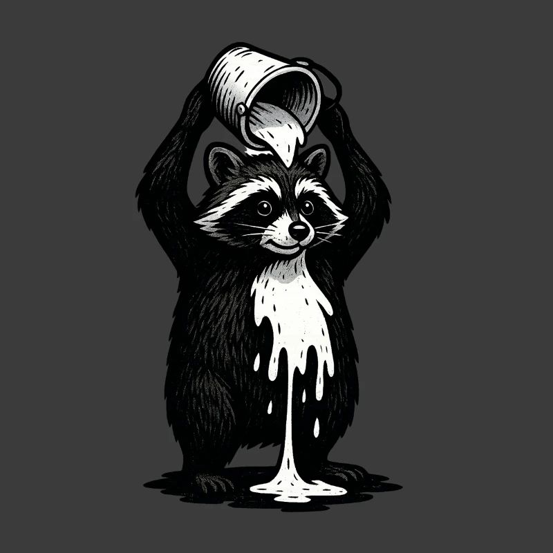 Waschbär mit Farbeimer