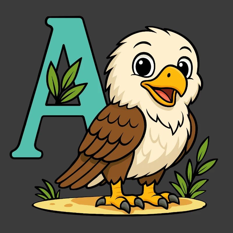 Cute Eagle with Initial A and Foliage