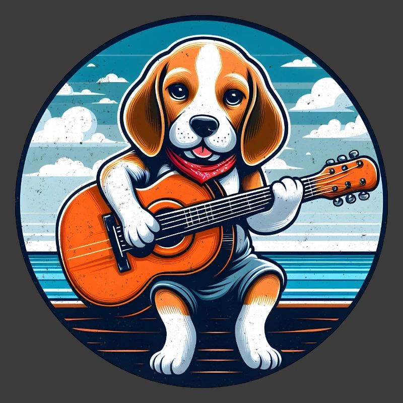 Hundefreund Beagle mit Gitarre