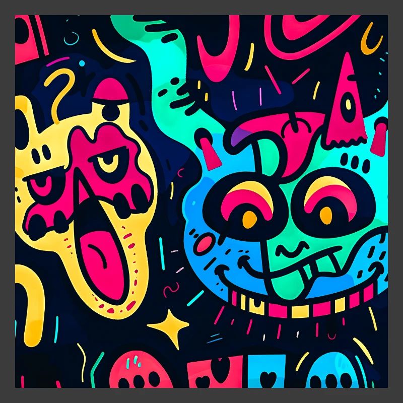 Illustration mit bunten Monstern