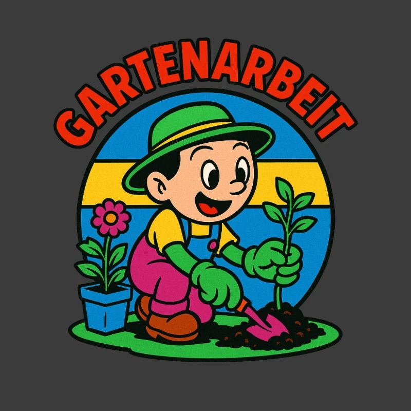 Gartenarbeit Cartoon mit Pflanze