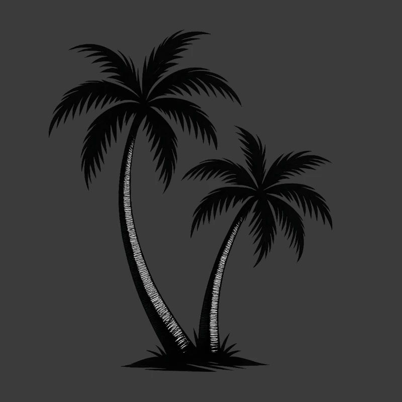 Tropical palm trees silhouette on black