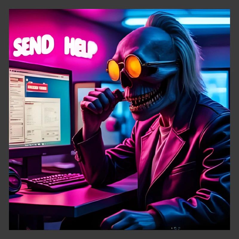 Cyberpunk Neon-Skull Hacker Send Help Design