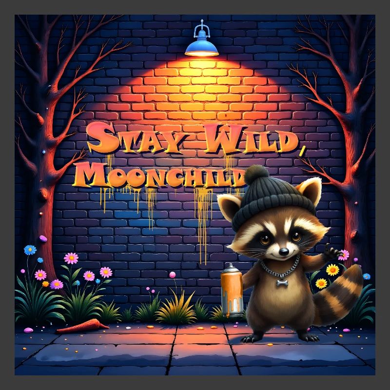 Urbaner Waschbär-Mondkind-Graffiti
