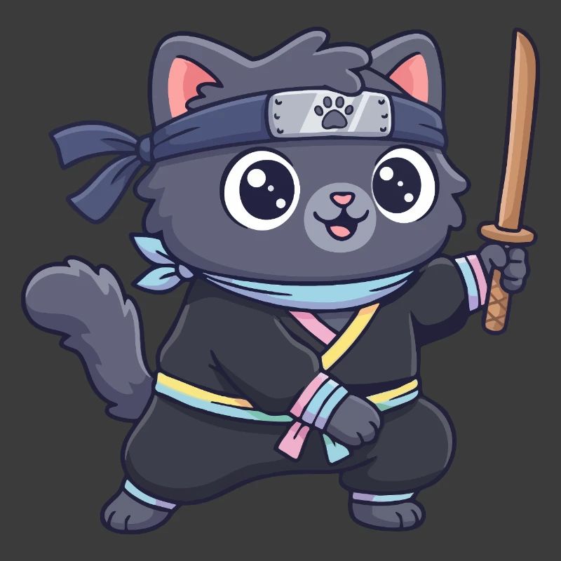 Ninja-Katze im Samurai-Outfit