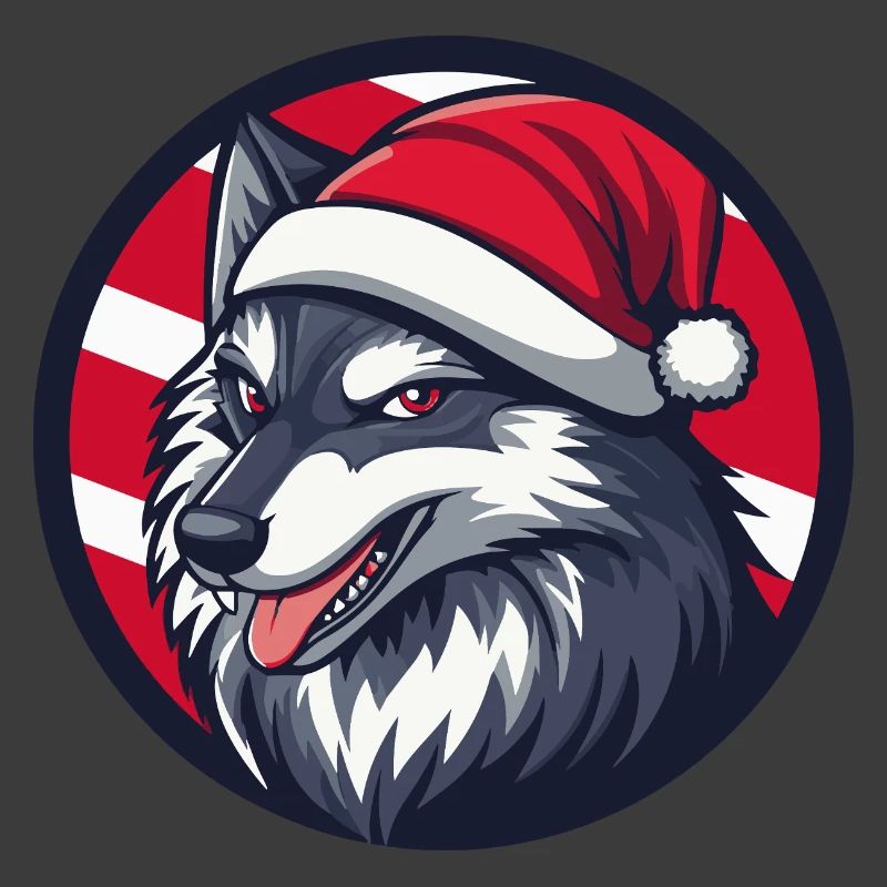Winterwolf mit Santa Hut