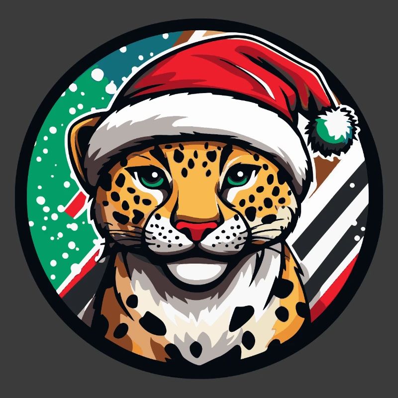 Leopard im Weihnachtsmannhut
