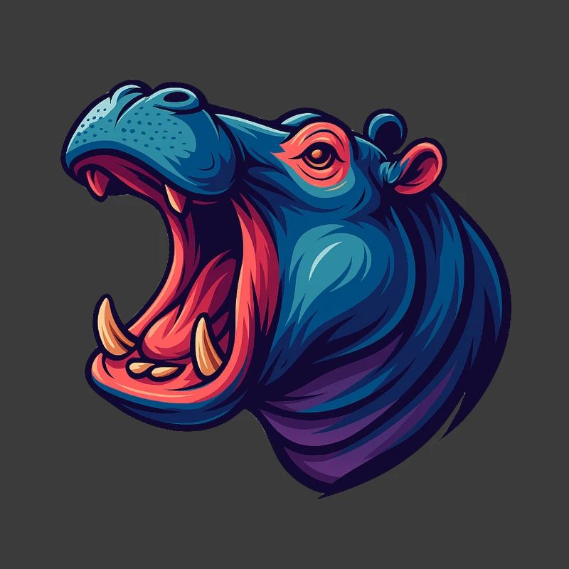 Neon hippo with an open muzzle