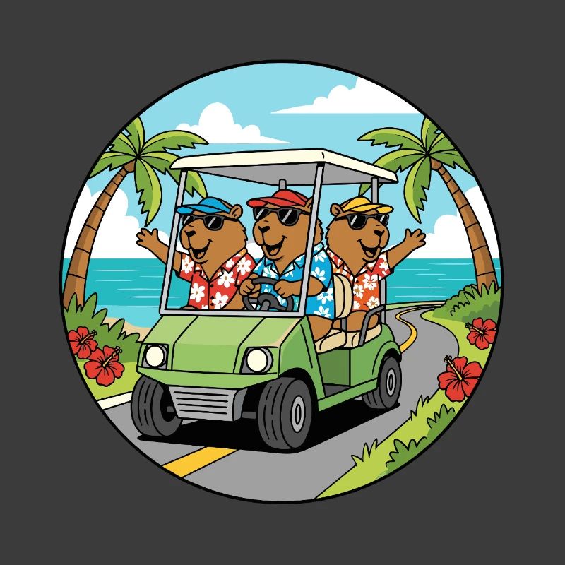 Beach Vacation Golf Cart Capybara Art