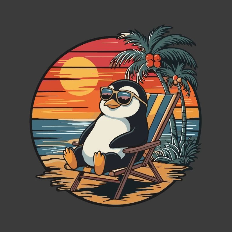 Drôle de Pingouin sur la plage Coucher de Soleil des vacances d’été
