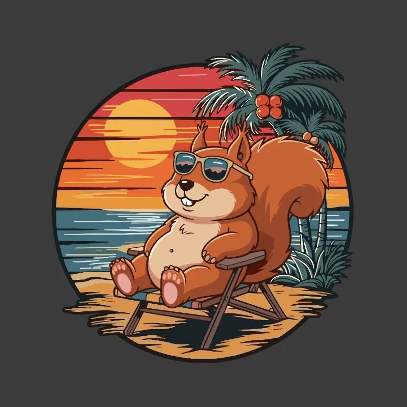 Funny Squirrel on Beach Summer Vacation Sunset