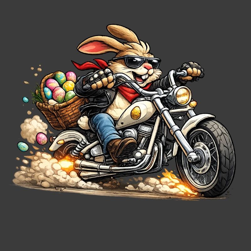 Easter bunny on motorcycle