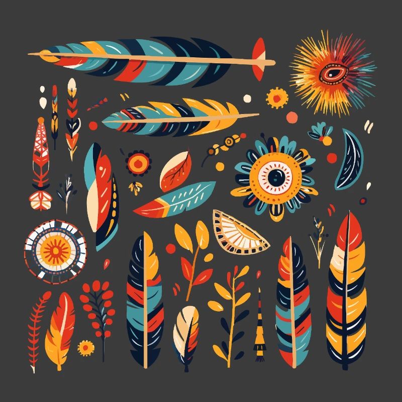 Boho Feather and Flowers Pattern