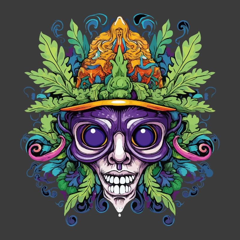 Psychedelischer Schädel mit Blattkrone