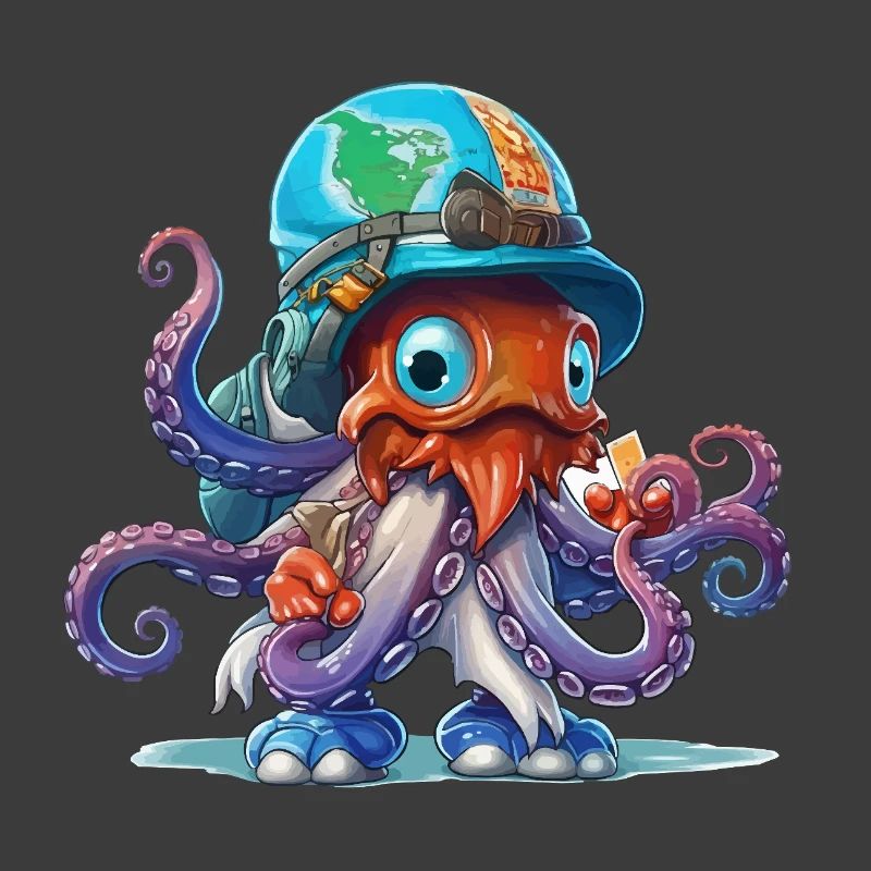 Oktopus Entdecker mit Weltkartenhelm